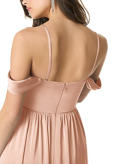 Azazie Morana Bridesmaid Dresses Rose Gold A-Line Off the Shoulder Stretch Satin Convertible Dress image9