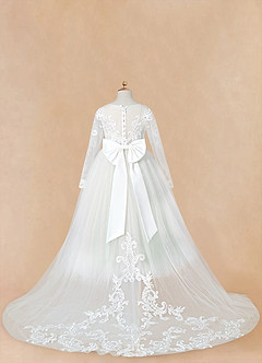 Azazie Elodie Flower Girl Dresses Ivory Agave Ball-Gown Lace Dress image13