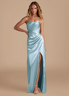 Azazie Leonis Bridesmaid Dresses Sky Blue Mermaid Pleated Metallic Satin Convertible Dress image1