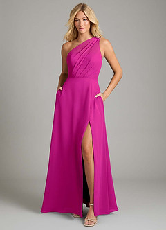 Azazie Phaedra Bridesmaid Dresses Fuchsia A-Line One Shoulder Chiffon Dress image3