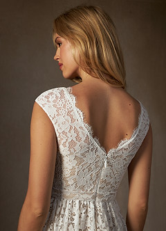 Azazie Ginnie Wedding Dresses Diamond White Nude A-Line Lace Dress image8