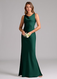 Azazie Allettie Bridesmaid Dresses Emerald Mermaid Stretch Satin Dress image3