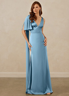 Christian Siriano Bridal for Azazie 1011 Bridesmaid Dresses Steel Blue Mermaid Bow Stretch Satin Dress image5
