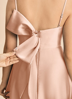 Azazie Isolde Junior Linia A Pofałdowany Satyna elastyczna Długość podłogi Młodsza druhna Sukienka image6