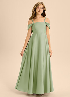 Azazie Rowena Junior Robe Trapèze en Satin extensible Arc Vert Sauge image3