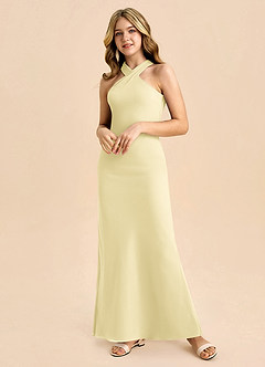 Azazie Doretta Junior Robe Fourreau en Mousseline de soie Plissée Sorbet Citron image5