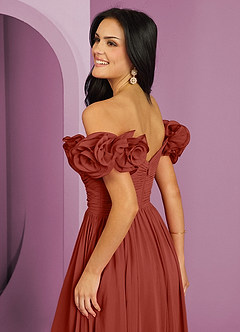Barbie ♥ Azazie Brautjungfernkleider Wandelbar A-Linie Schulterfrei Chiffon Kleid Terrakotta image8