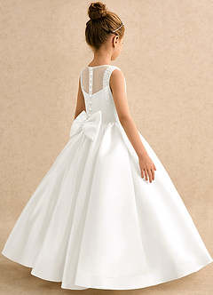 Azazie Trinity Flower Girl Dresses Ivory Ball-Gown Bow Matte Satin Dress image3