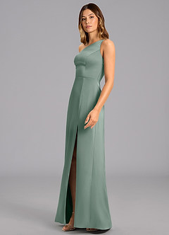 Azazie Feby Venta Final Vestido de Black de Satén Elástico de Corte en A con Hombro unilateral image5