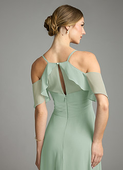 Azazie Dakota Bridesmaid Dresses Agave A-Line V-Neck Pleated Chiffon Dress image6