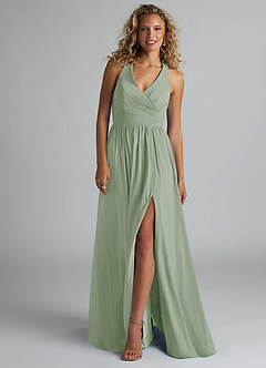 Azazie Kecia Bridesmaid Dresses Dusty Sage A-Line V-Neck Stretch Chiffon Dress image4
