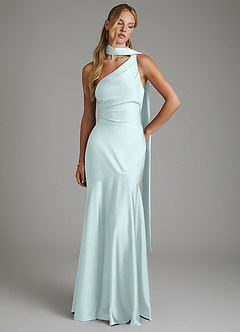 Azazie Amara Bridesmaid Dresses Sea Glass Mermaid One Shoulder Stretch Satin Dress image3