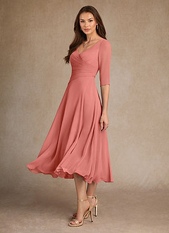 Azazie Durant Mother of the Bride Dresses Salmon Pink A-Line Pleated Chiffon Dress image1