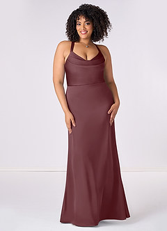 Barbie ♥ Azazie Bridesmaid Dresses Sangria Mermaid Pleated Stretch Satin Dress image6
