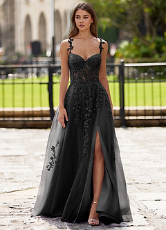 Azazie Black Floor-Length A-Line V Neck Lace Rhinestones Prom and Evening Dress UK Azazie Black Floor-Length A-Line V Neck Lace Rhinestones Prom and Evening Dress UK