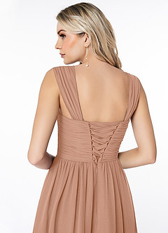 Azazie Angie Robes de demoiselle d'honneur Robe Trapèze en Mousseline de soie Corset Champagne Rosé image3