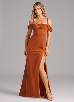 Azazie Saige Bridesmaid Dresses Burnt Orange Sheath Off the Shoulder Velvet Convertible Dress image6