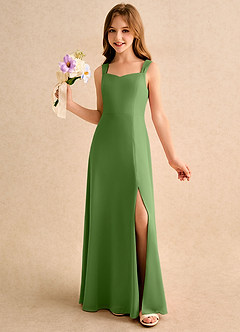 Azazie Makani Girls Formal Jurken voor bloemenmeisjes A-Lijn Jurk van Chiffon Sweetheart-halslijn Basilicum image1
