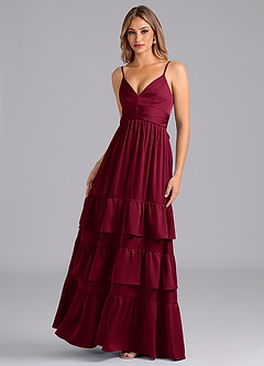 Azazie Nathalia Essayer des robes à la maison Robe Trapèze en Satin extensible Plissée Bourgogne image5