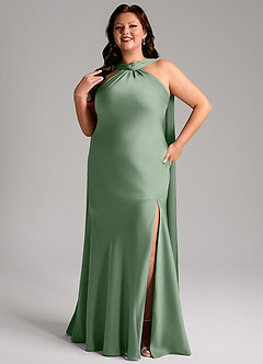 Azazie Kinsley Bridesmaid Dresses Matcha Mermaid Side Slit Stretch Satin Dress image11