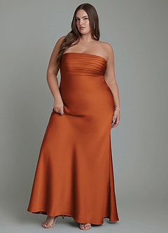 Azazie Saylor Bridesmaid Dresses Cinnamon Mermaid Strapless Stretch Satin Dress image11