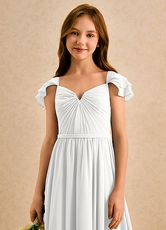 Azazie Meimei Girls Formal Flower Girl Dresses White A-Line Pleated Chiffon Dress image6