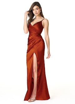 Azazie Sukia Bridesmaid Dresses Paprika Mermaid Pleated Metallic Satin Dress image3