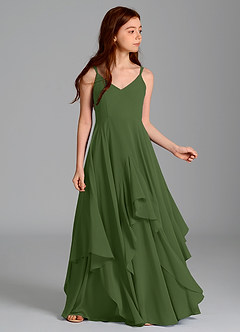 Azazie Karan Junior Olive A-Line Chiffon Dress image3