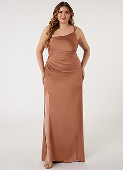 Azazie Eren Brautjungfernkleider Meerjungfrau-Linie One-Shoulder Stretch-Satin Kleid Bronzer image6