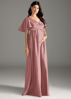 Azazie Verna Maternity Bridesmaid Dresses A-Line Ruched Stretch Satin Floor-Length Dress image5