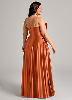Azazie Elle Bridesmaid Dresses Burnt Orange A-Line with Pockets Metallic Satin Dress image11
