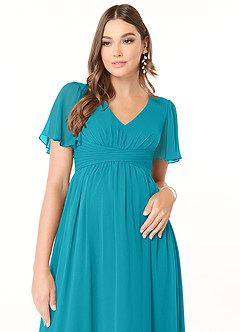 Azazie Verna Maternity Bridesmaid Dresses A-Line V-Neck Ruched Chiffon Floor-Length Dress image5