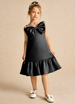 Azazie Kiwi Robe Demoiselle D'honneur Fillette Robe Trapèze en Mat Satiné Bretelle Spaghetti Noir image4