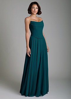 Azazie Ira Robes de demoiselle d'honneur Robe Trapèze en Mousseline de soie Corset Vert Pin image6
