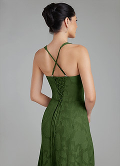 Azazie Bea Brautjungfernkleider Eine Linie Korsett Blumen-Burnout Kleid Olivgrün image2