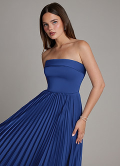 Azazie Mariana Brautjungfernkleider A-Linie Plissee Stretch-Satin Kleid Königsblau image4