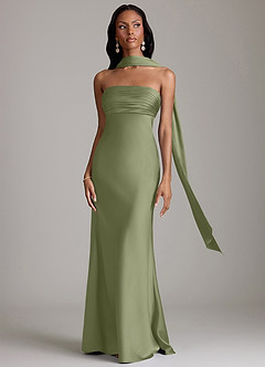 Azazie Saylor Bridesmaid Dresses Garden Sage Mermaid Strapless Stretch Satin Dress image9