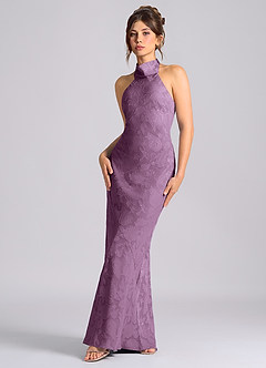 Azazie Velli Vestidos de damas de honor Vestido de Glicinia de Devorado Floral de Corte Sirena con Cuello Alto image1