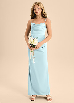 Azazie Mai Junior Cloud Blue A-Line Sweetheart Neckline Stretch Satin Dress image4