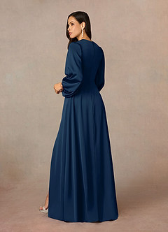 Azazie Luna Mother of the Bride Dresses Dark Navy A-Line Pleated Stretch Satin Dress image10