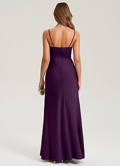Azazie Lidia Bridesmaid Dresses Grape Mermaid Side Slit Stretch Satin Dress image2