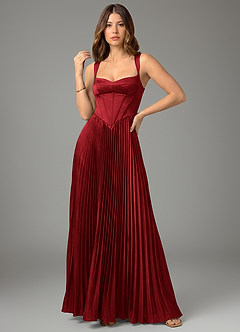 Azazie Avenelle Bridesmaid Dresses Scarlet A-Line Corset Stretch Satin Dress image4