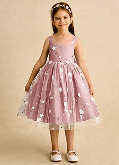 Azazie Bean Flower Girl Dresses Dusty Rose Ball-Gown Sleeveless Tulle Dress image1