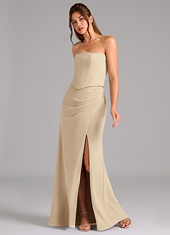 Azazie Jenine Bridesmaid Dresses Champagne Mermaid Strapless Chiffon Dress image4