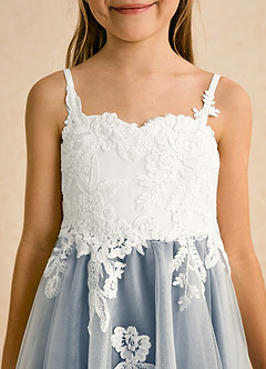 Azazie Coraline Jurken voor bloemenmeisjes A-Lijn Jurk van Kant Ivoor Schemering image6