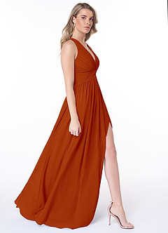 Azazie Jaclyn Bridesmaid Dresses Paprika A-Line Pleated Chiffon Dress image5