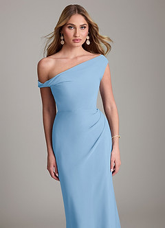 Azazie Emerson Bridesmaid Dresses Powder Blue Sheath Off the Shoulder Chiffon Dress image2