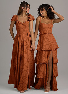 Azazie Romie Bridesmaid Dresses Burnt Orange A-Line Corset Floral Burnout Dress image7