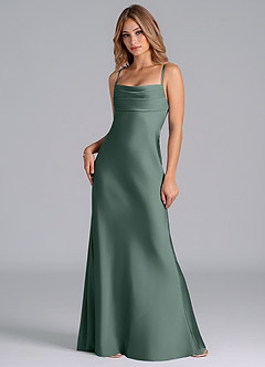 Azazie Seema Bridesmaid Dresses Sea Moss Mermaid Corset Stretch Satin Dress image3