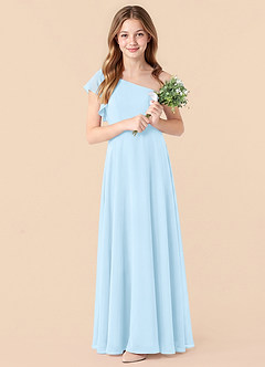 Azazie Arabella Junior Sky Blue A-Line Ruched Chiffon Dress image3